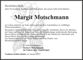 Traueranzeige von Margit Motschmann von Südthüringer Presse