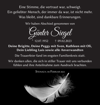 Traueranzeige von Günter Siegel von Südthüringer Presse