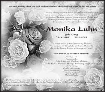 Traueranzeige von Monika Luhn von Südthüringer Presse