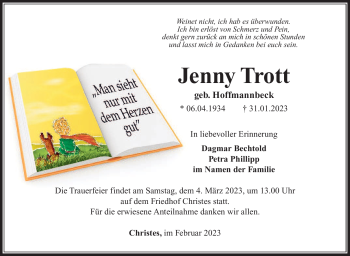 Traueranzeige von Jenny Trott von Südthüringer Presse