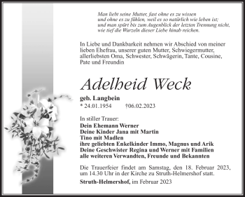 Traueranzeige von Adelheid Weck von Südthüringer Presse