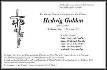 Traueranzeige von Hedwig Gulden von Frankenpost