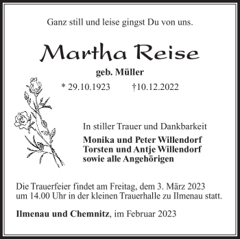 Traueranzeige von Martha Reise von Südthüringer Presse