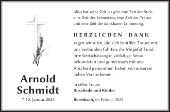 Traueranzeige von Arnold Schmidt von Südthüringer Presse