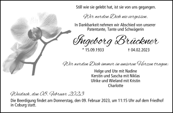 Traueranzeige von Ingeborg Brückner von Neue Presse Coburg