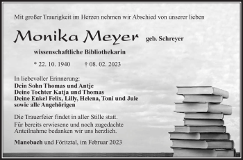 Traueranzeige von Monika Meyer von Südthüringer Presse