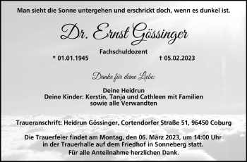 Traueranzeige von Ernst Gössinger von Neue Presse Coburg