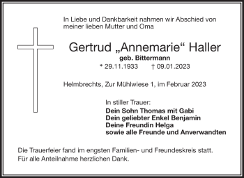 Traueranzeige von Gertrud Haller von Frankenpost