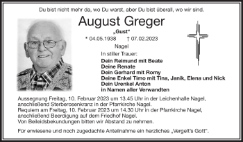 Traueranzeige von August Greger von Frankenpost
