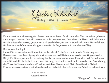 Traueranzeige von Gisela Schuchert von Südthüringer Presse