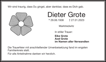 Traueranzeige von Dieter Grote von Frankenpost