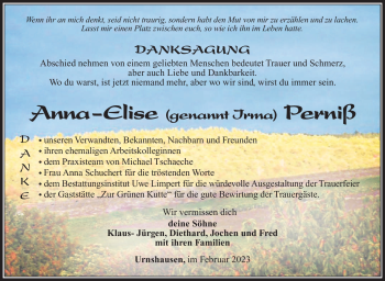 Traueranzeige von Anna-Elise Perniß von Südthüringer Presse