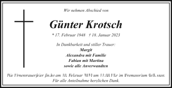 Traueranzeige von Günter Krotsch von Frankenpost