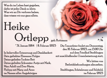 Traueranzeige von Heike Ortlepp von Südthüringer Presse