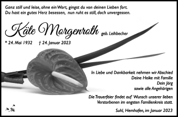 Traueranzeige von Käte Morgenroth von Südthüringer Presse