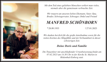 Traueranzeige von Manfred Schönborn von Südthüringer Presse