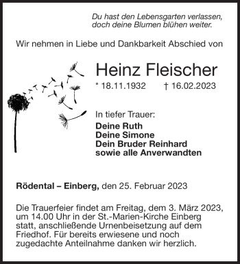 Traueranzeige von Heinz Fleischer von Neue Presse Coburg