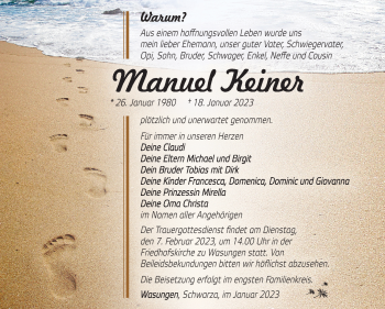 Traueranzeige von Manuel Keiner von Südthüringer Presse