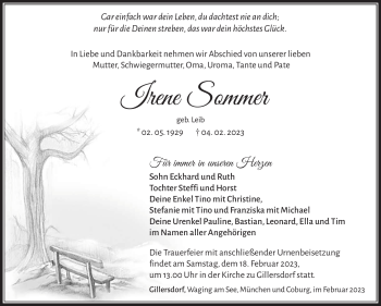 Traueranzeige von Irene Sommer von Südthüringer Presse