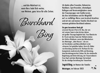 Traueranzeige von Burckhard Bing von Südthüringer Presse