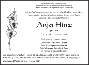 Traueranzeige von Anja Hinz von Südthüringer Presse
