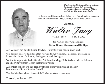 Traueranzeige von Walter Jung von Südthüringer Presse