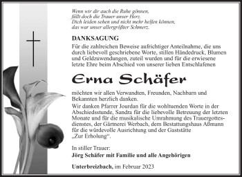 Traueranzeige von Erna Schäfer von Südthüringer Presse