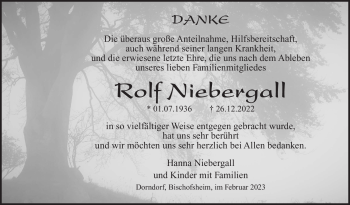 Traueranzeige von Rolf Niebergall von Südthüringer Presse