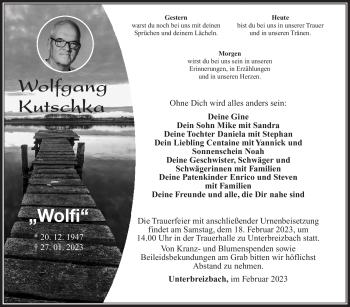 Traueranzeige von Wolfgang Kutschka von Südthüringer Presse
