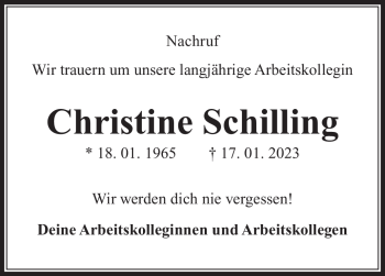 Traueranzeige von Christine Schilling von Südthüringer Presse