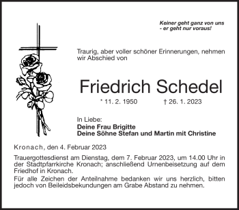 Traueranzeige von Friedrich Schedel von Neue Presse Coburg