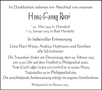 Traueranzeige von Hans Georg Petri von Südthüringer Presse
