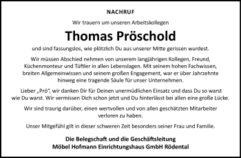 Traueranzeige von Thomas Pröschold von Neue Presse Coburg
