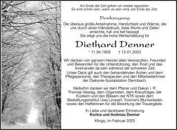 Traueranzeige von Diethard Denner von Südthüringer Presse