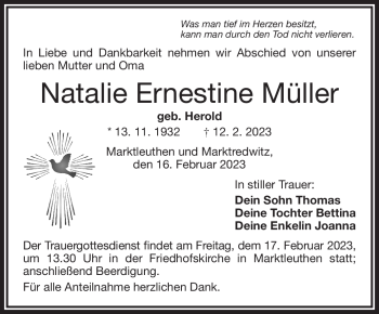 Traueranzeige von Natalie Müller von Frankenpost