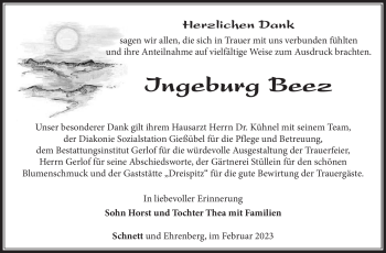 Traueranzeige von Ingeburg Beez von Südthüringer Presse
