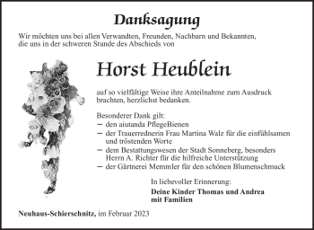 Traueranzeige von Horst Heublein von Südthüringer Presse