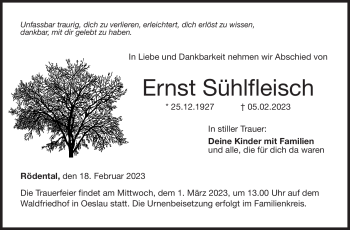 Traueranzeige von Ernst Sühlfleisch von Neue Presse Coburg
