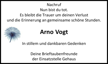 Traueranzeige von Arno Vogt von Südthüringer Presse