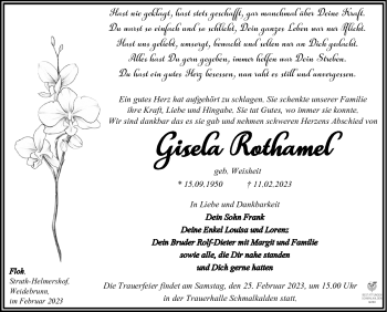 Traueranzeige von Gisela Rothamel von Südthüringer Presse