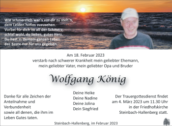 Traueranzeige von Wolfgang König von Südthüringer Presse