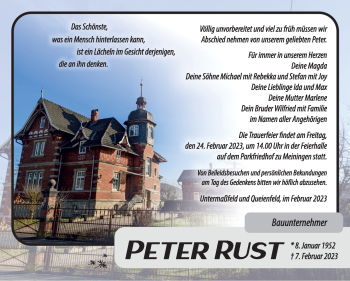 Traueranzeige von Peter Rust von Südthüringer Presse