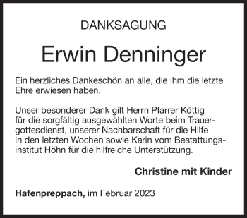 Traueranzeige von Erwin Denninger von Neue Presse Coburg