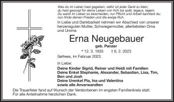 Traueranzeige von Erna Neugebauer von Frankenpost