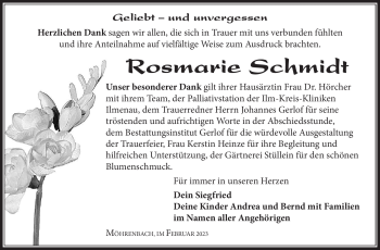 Traueranzeige von Rosmarie Schmidt von Südthüringer Presse