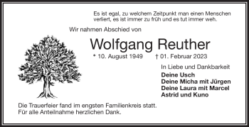Traueranzeige von Wolfgang Reuther von Frankenpost