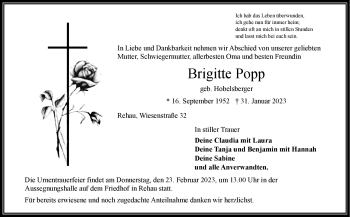 Traueranzeige von Brigitte Popp von Frankenpost