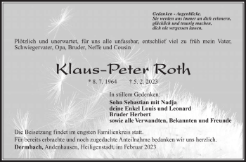 Traueranzeige von Klaus-Peter Roth von Südthüringer Presse