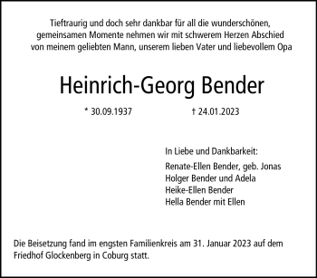 Traueranzeige von Heinrich-Georg Bender von Neue Presse Coburg