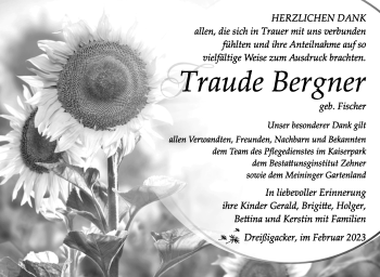 Traueranzeige von Traude Bergner von Südthüringer Presse